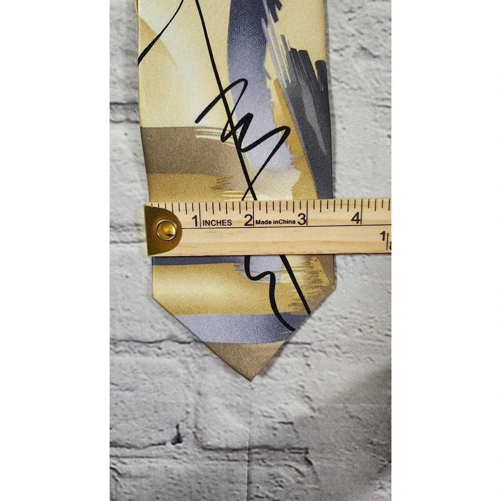 VTG J Garcia Silk Tie 2pc Mens Gold Abstract Collection 50 Music Manuscript